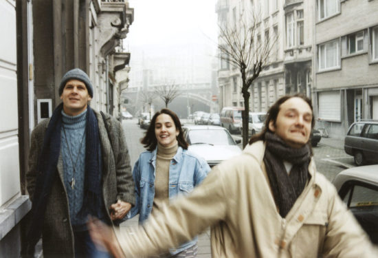 Janna, Marieke, and Sandro walking on Arendstraat in Antwerp, 1998